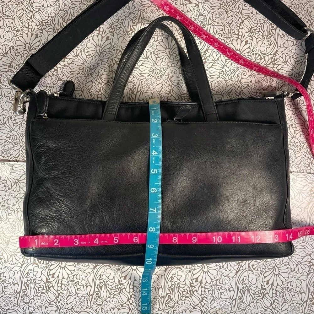 HOBO Black Leather & Nylon Messenger Bag Adjustable Crossbody Shoulder Bag